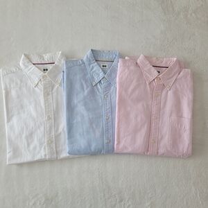 Uniqlo Mens Casual Button-Down Shirts White Blue Pink Size S 100% Cotton Lot 3